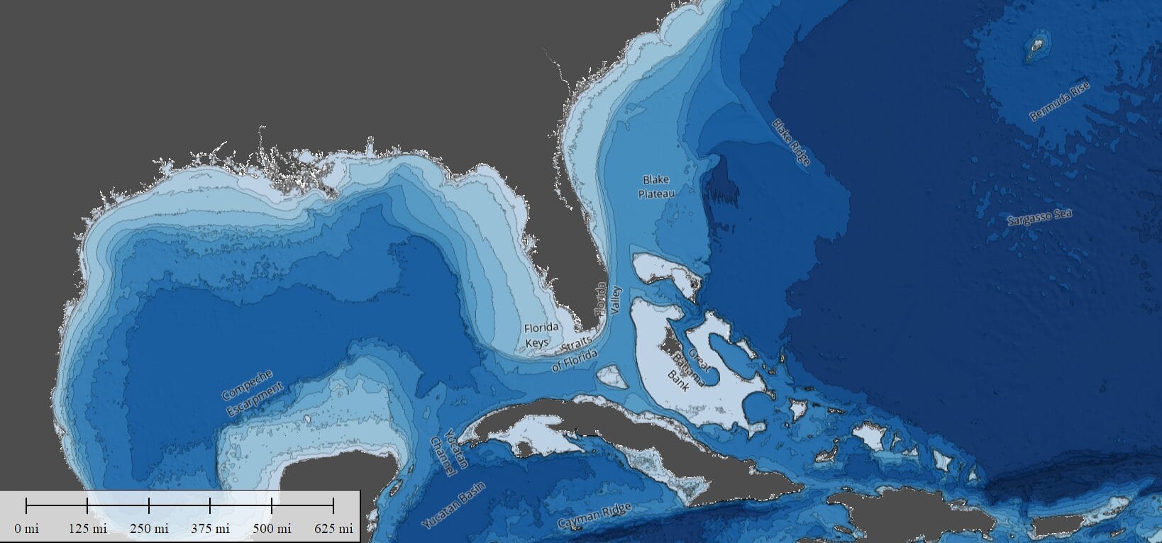 A multibeam sonar system deployed in water for hydrographic surveying in Florida, capturing underwater terrain details.